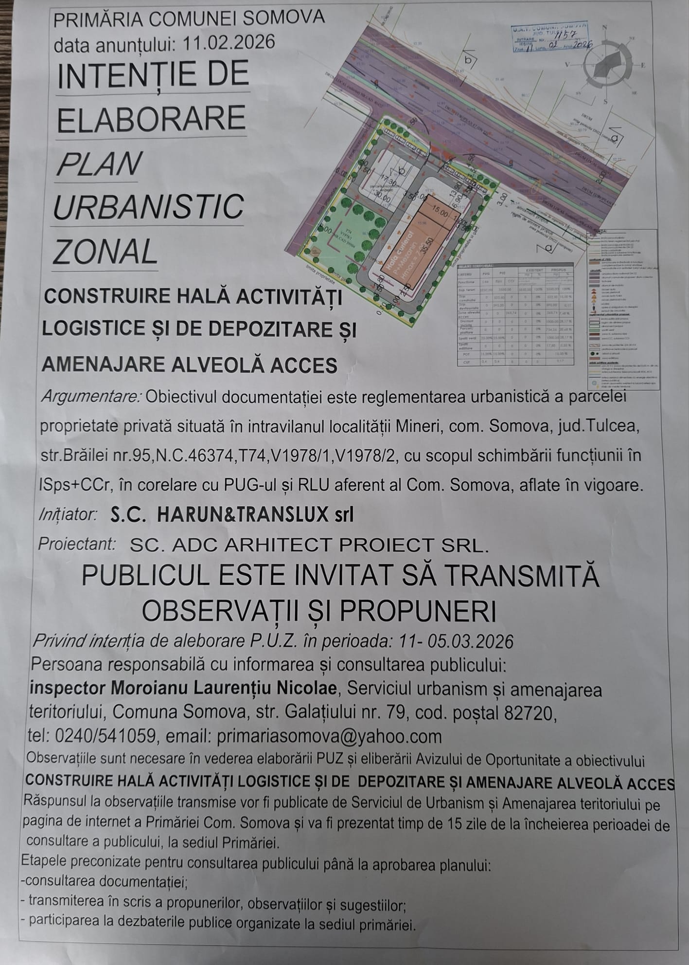 Anunţ intenţie elaborare puz